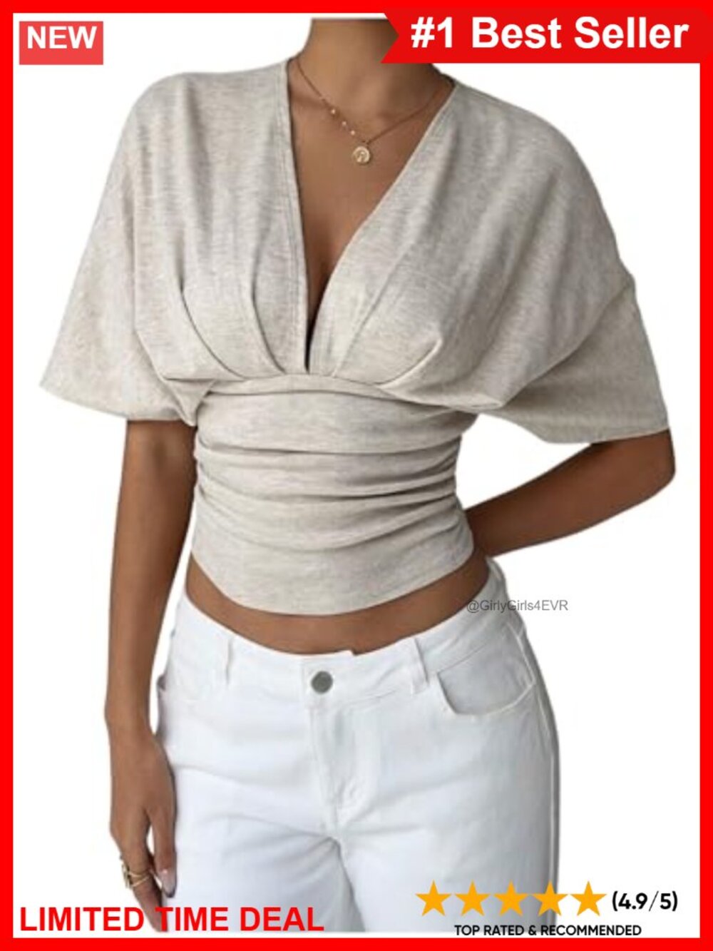Deep V Neck Dolman Sleeve Crop Top Slim Fit Going Out Tee